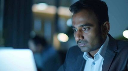 Poster - a man is looking at a computer screen with the word quot on it