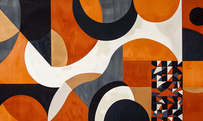 Wall Mural - Contemporary abstract art with geometric patterns featuring orange, black, and white,  Generative AI 