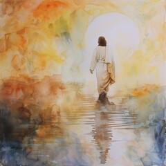 Wall Mural - Jesus's Journey in the Sunset Generative AI