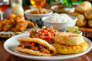 Wall Mural - arepa stuffed with cheese and shredded chicken