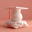 A minimalist representation of academic achievement with a graduation cap resting on stylized geometric forms. Graduation Concept.