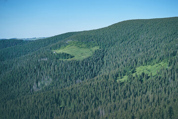 Beautiful summer landscape of green meadow in mountains.