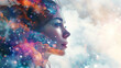 Cosmic Dreamscape: Ethereal Woman Merged with Vibrant Nebula