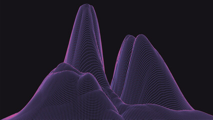 Abstract digital landscape. Wireframe landscape background. Digital landscape for presentations. 3d futuristic vector illustration.