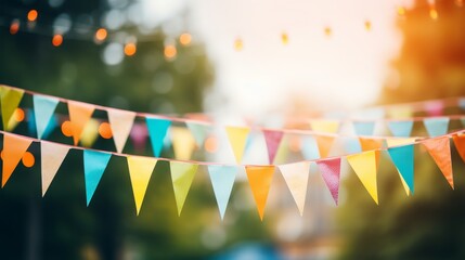 Festive colorful garlands and flags, independence day decorations for usa july 4