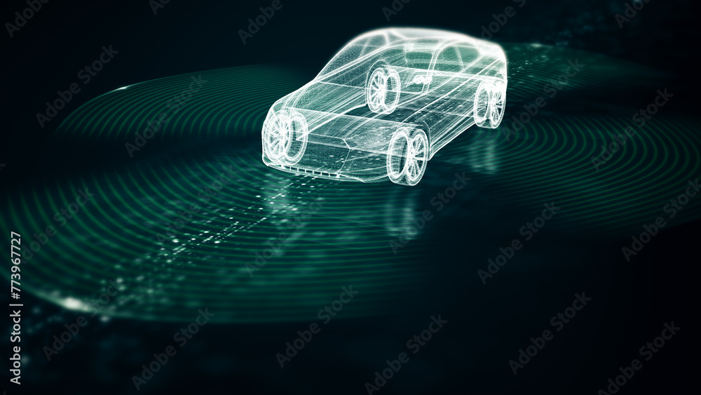 Advanced motion graphics illustrate an autonomous vehicle equipped with ...
