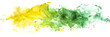 Green and yellow blended watercolor paint stain on transparent background.