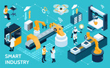 Fototapeta  - smart industry isometric icons with illustrations recolor
