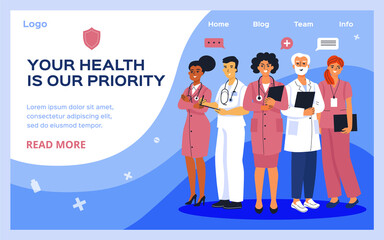 Poster - Health workers landing page in flat design