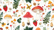 Seamless horizontal summer pattern with mushrooms plan
