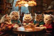 Persian Cats Playing Cards in Cozy Vintage Room

