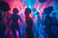 Retro Dance Party With Vintage Silhouettes And Disco Ball Backdrop

