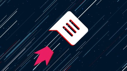 Poster - Chat symbol flies through the universe on a jet propulsion. The symbol in the center is shaking due to high speed. Seamless looped 4k animation on dark blue background with stars