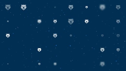 Poster - Template animation of evenly spaced bear head symbols of different sizes and opacity. Animation of transparency and size. Seamless looped 4k animation on dark blue background with stars