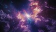 Magnificent cosmic cloud with a bright center and stars on a purple background. The concept of infinity and the power of cosmos.