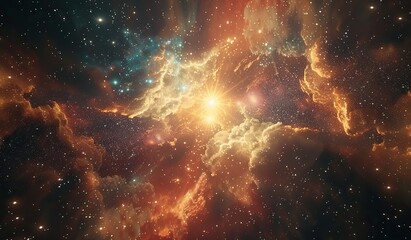 Wall Mural - star cloud with a bright star and light flares on a night cosmic background. the concept of cosmic d