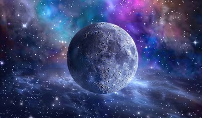 Wall Mural - blue planetary object against a backdrop of multicolored cosmic nebula. the concept of a cosmic land