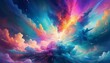 An intense explosion of cosmic colors against a celestial backdrop, symbolizing creativity and the birth of ideas in a digital medium.. AI Generation