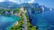 Coastal Highway Serpentine Perspectiv, road adventure, path to discovery, holliday trip, Aerial view