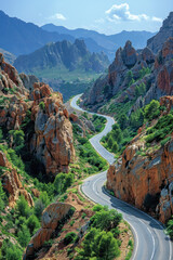 Wall Mural - Desert Highway Serpentine Journe, road adventure, path to discovery, holliday trip, Aerial view