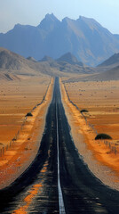 Wall Mural - Endless Desert Road Stretching Towards Horizo, road adventure, path to discovery, holliday trip, Aerial view