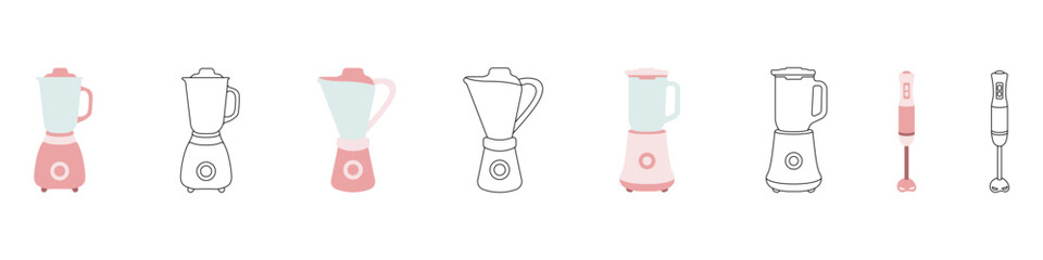 Poster - Blender vector icon set. Kitchen blender logo vector. Blender outline linear icon. Mixer concept icon. Cocktails and mousses concept vector. Vector illustration.