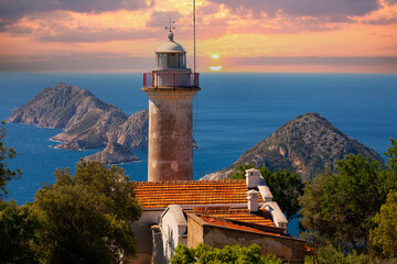 Wall Mural - Gelidonya lighthouse Lycian Way in Antalya, Turkey.