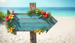 © cobaltstock - Beautiful beach sign with flowers with copy space