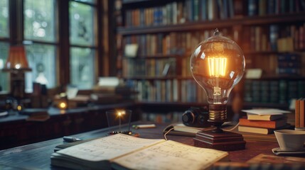 Wall Mural - Lightbulb: An elegant study with a classic desk lamp