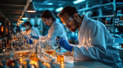 Wall Mural - Science: A laboratory with scientists conducting experiments and analyzing data