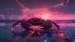 A crab bathed in neon traverses a minimalist landscape its journey a reflection of Cancers emotional and celestial tide. Generative ai.