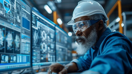 Poster - Construction Worker Analyzing Data on Computer Screen