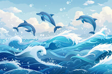 Three Dolphin Jumping Over The Ocean Vector Illustration World Ocean Day Concept Isolated On Transparent Background 