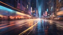 "Digital Illustration Of The Motion Blur Of A Busy Urban Highway During The Evening Rush Hour. The Artwork Portrays The Chaotic Yet Mesmerizing Scene Of Cars Streaking Along A Bustling Highway Amidst 