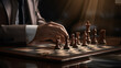 Businessman playing chess Plan marketing strategies and win business for organizational success.
