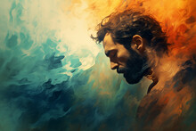 Abstract Artistic Background With A Man, In Oil Paint Type Design