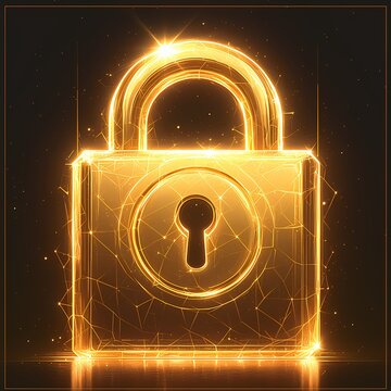 Shiny Golden Padlock Icon for Digital Privacy, Security, and Trustworthy Business Practices