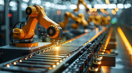 Leinwandbilder - Robotic Arms Working on Conveyor Belt