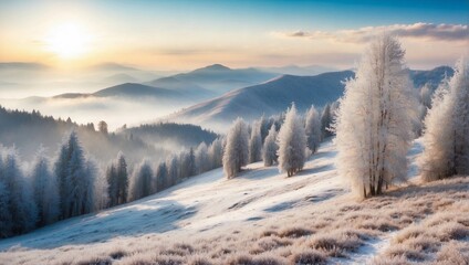 Canvas Print - winter landscape with fog