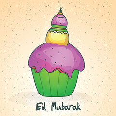 Wall Mural - Muslim Community Festival, Eid Mubarak celebration with colourful delicious cupcake on background.