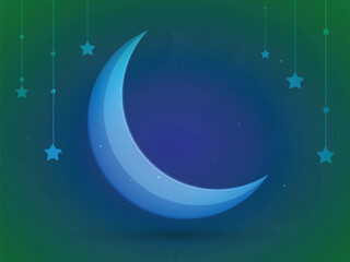Wall Mural - Beautiful Crescent Moon with Hanging Star on Purple Background.