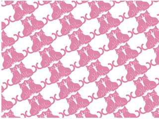 Pink Couple cat Seamless patter textile Vector illustrator