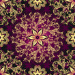 Vector hand drawn seamless geometric purple gradient pattern with golden floral mandalas