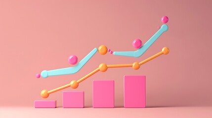 3D render icon Line graph tracking energy consumption with a playful narrative icon 3d analysis