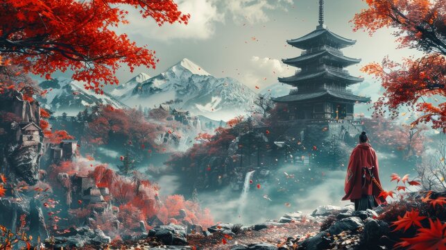 Mesmerizing abstract backdrop blending the excitement of adventure with the mystique of samurai legends.