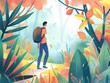 Illustration of a man taking a break from work to go for a rejuvenating nature walk