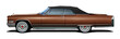 Large brown vintage American convertible. Side view with black soft top. On a transparent background in png format.