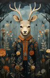 Fototapeta Młodzieżowe - Acrylic Fantasy Deer Painting