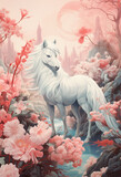 Fototapeta Młodzieżowe - Acrylic Fantasy Painting of White Horse