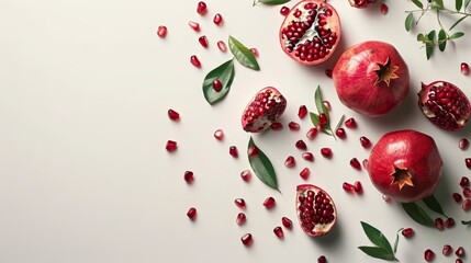 Aufkleber - The scene consists of beautifully arranged fresh healthy pomegranates against a white background